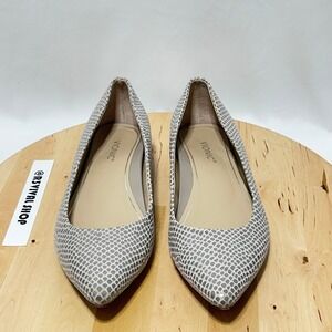Vionic Lena Embossed Lizard Gray Silver Slip On Pointed Toe Ballet Flats- Size 8